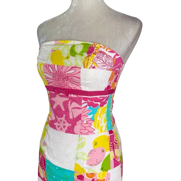 Vintage Lilly Pulitzer Strapless Patchwork Cotton Mini Dress Size 0 - Picture 3 of 8